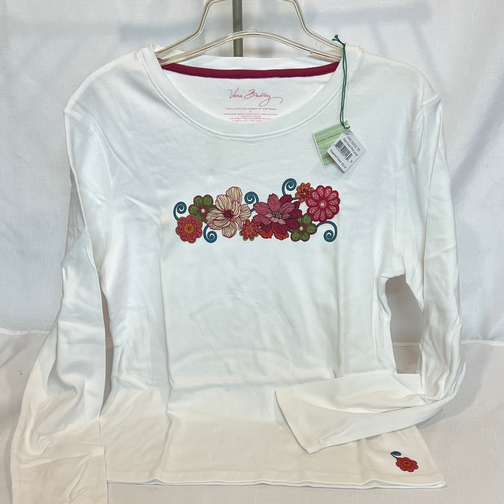 Vera Bradley Large Mod Floral Pink Long Sleeve T Shirt NEW